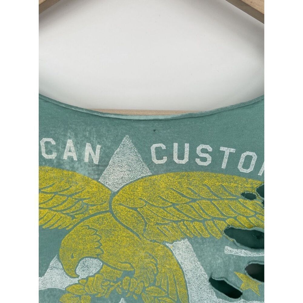 Affliction Womens Size Large Distressed Teal Blue Top Eagle Biker Tatoo - Picture 4 of 5